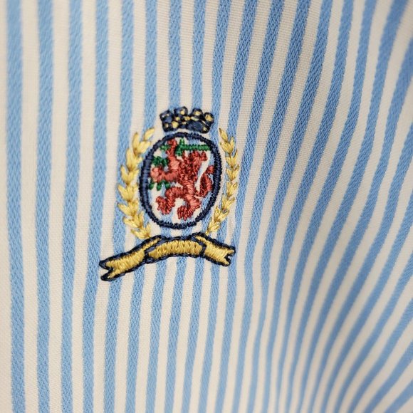 Tommy Hilfiger Mens Y2K Shirt Long Sleeve Button Up Striped White Blue Size L - Picture 4 of 8